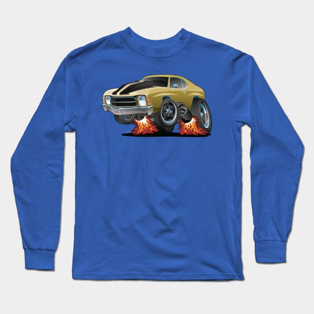 Classic American Seventies Muscle Car Cartoon Long Sleeve T-Shirt by hobrath